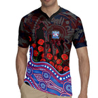 Western Bulldogs ANZAC Day Rugby Jersey Indigenous Dot Art with Poppy Flower Tribute