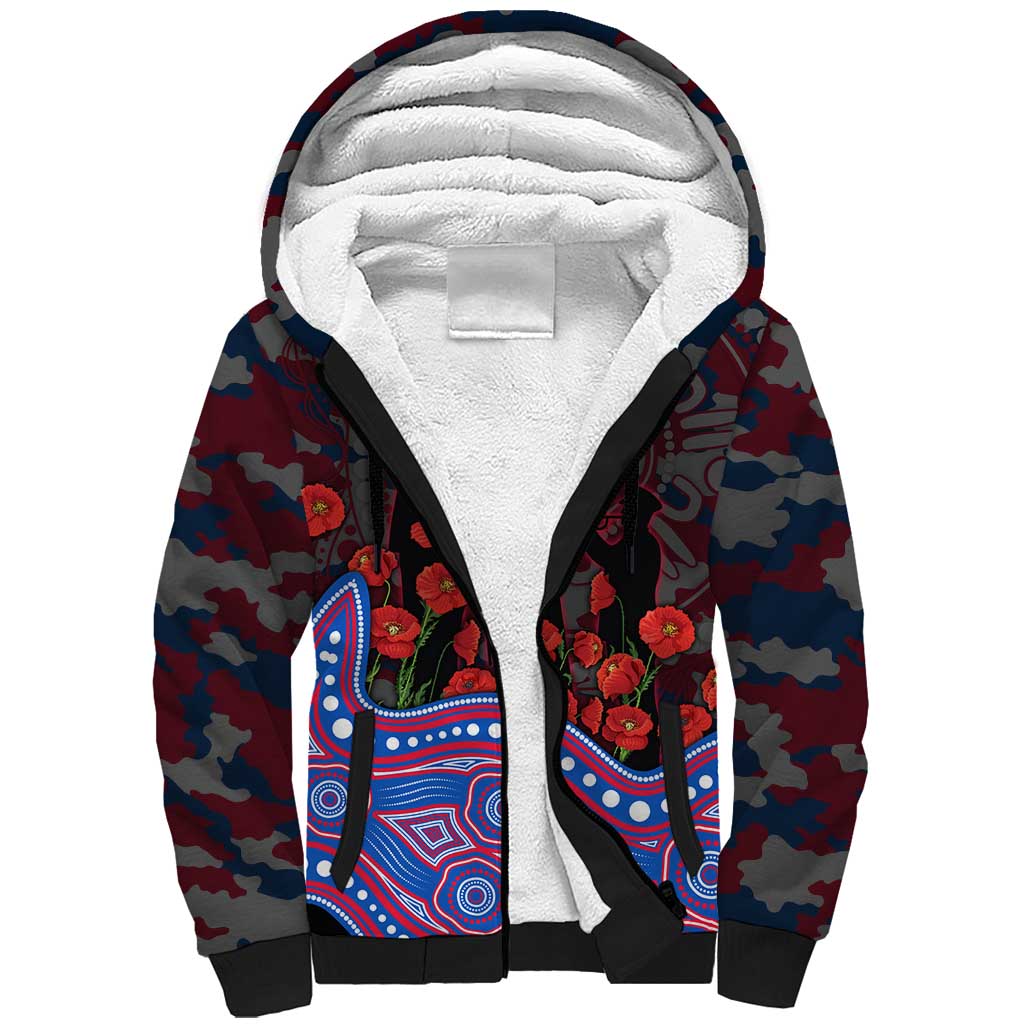 Western Bulldogs ANZAC Day Sherpa Hoodie Indigenous Dot Art with Poppy Flower Tribute