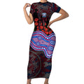 Western Bulldogs ANZAC Day Short Sleeve Bodycon Dress Indigenous Dot Art with Poppy Flower Tribute