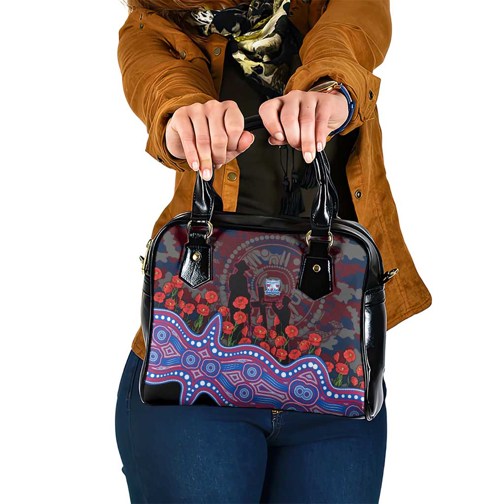 Western Bulldogs ANZAC Day Shoulder Handbag Indigenous Dot Art with Poppy Flower Tribute