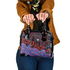 Western Bulldogs ANZAC Day Shoulder Handbag Indigenous Dot Art with Poppy Flower Tribute
