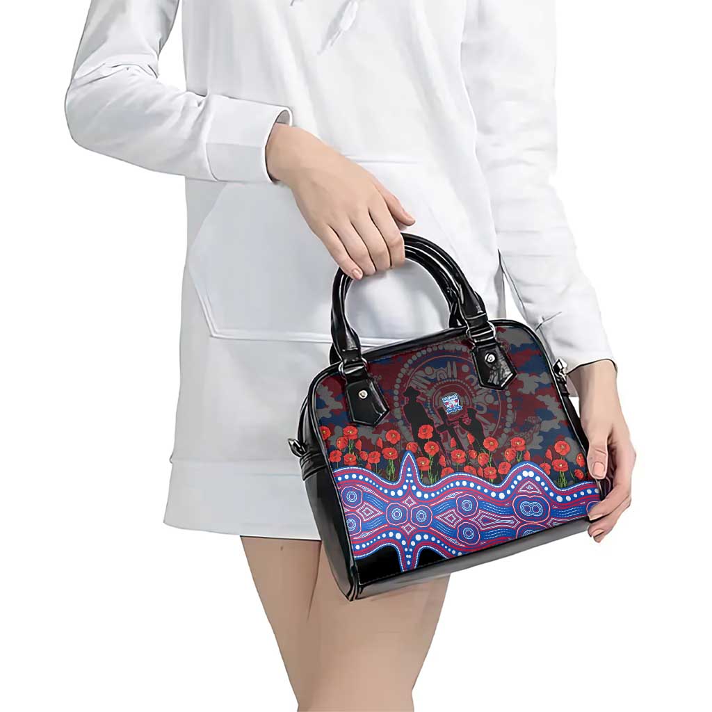 Western Bulldogs ANZAC Day Shoulder Handbag Indigenous Dot Art with Poppy Flower Tribute