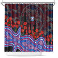 Western Bulldogs ANZAC Day Shower Curtain Indigenous Dot Art with Poppy Flower Tribute
