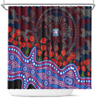 Western Bulldogs ANZAC Day Shower Curtain Indigenous Dot Art with Poppy Flower Tribute