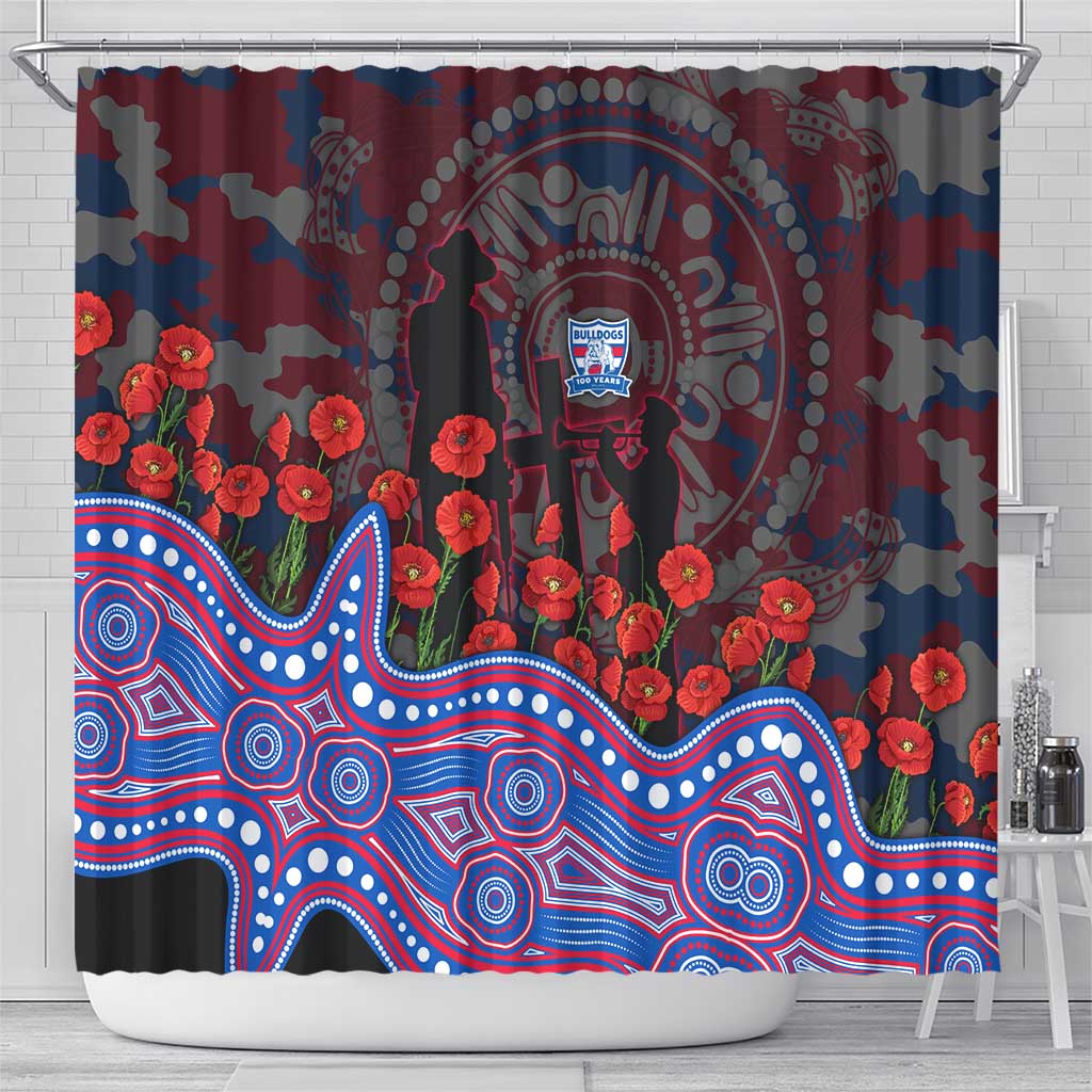 Western Bulldogs ANZAC Day Shower Curtain Indigenous Dot Art with Poppy Flower Tribute