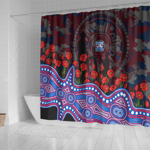 Western Bulldogs ANZAC Day Shower Curtain Indigenous Dot Art with Poppy Flower Tribute