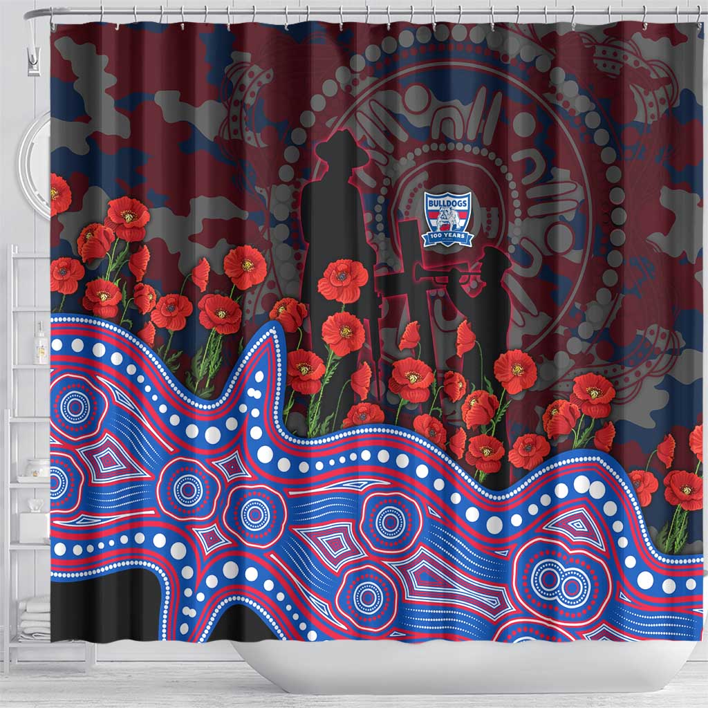 Western Bulldogs ANZAC Day Shower Curtain Indigenous Dot Art with Poppy Flower Tribute