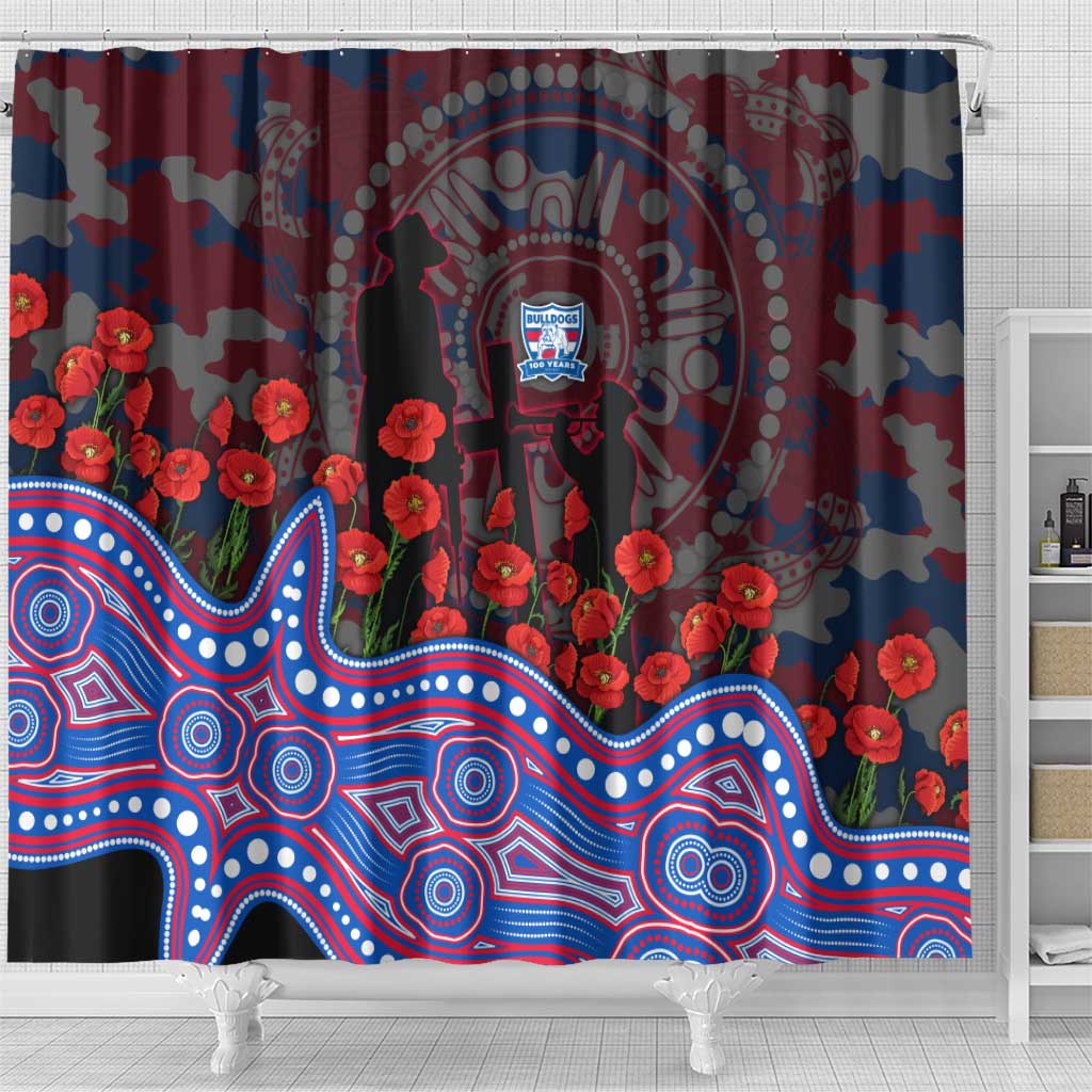 Western Bulldogs ANZAC Day Shower Curtain Indigenous Dot Art with Poppy Flower Tribute