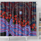 Western Bulldogs ANZAC Day Shower Curtain Indigenous Dot Art with Poppy Flower Tribute