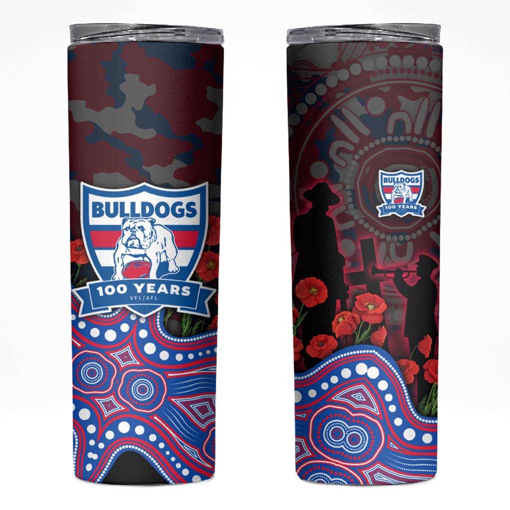 Western Bulldogs ANZAC Day Skinny Tumbler Indigenous Dot Art with Poppy Flower Tribute