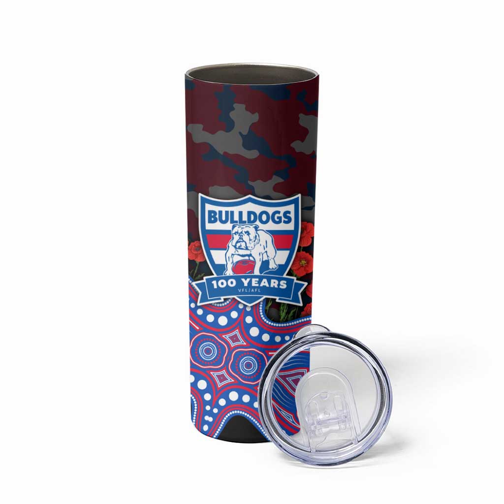 Western Bulldogs ANZAC Day Skinny Tumbler Indigenous Dot Art with Poppy Flower Tribute