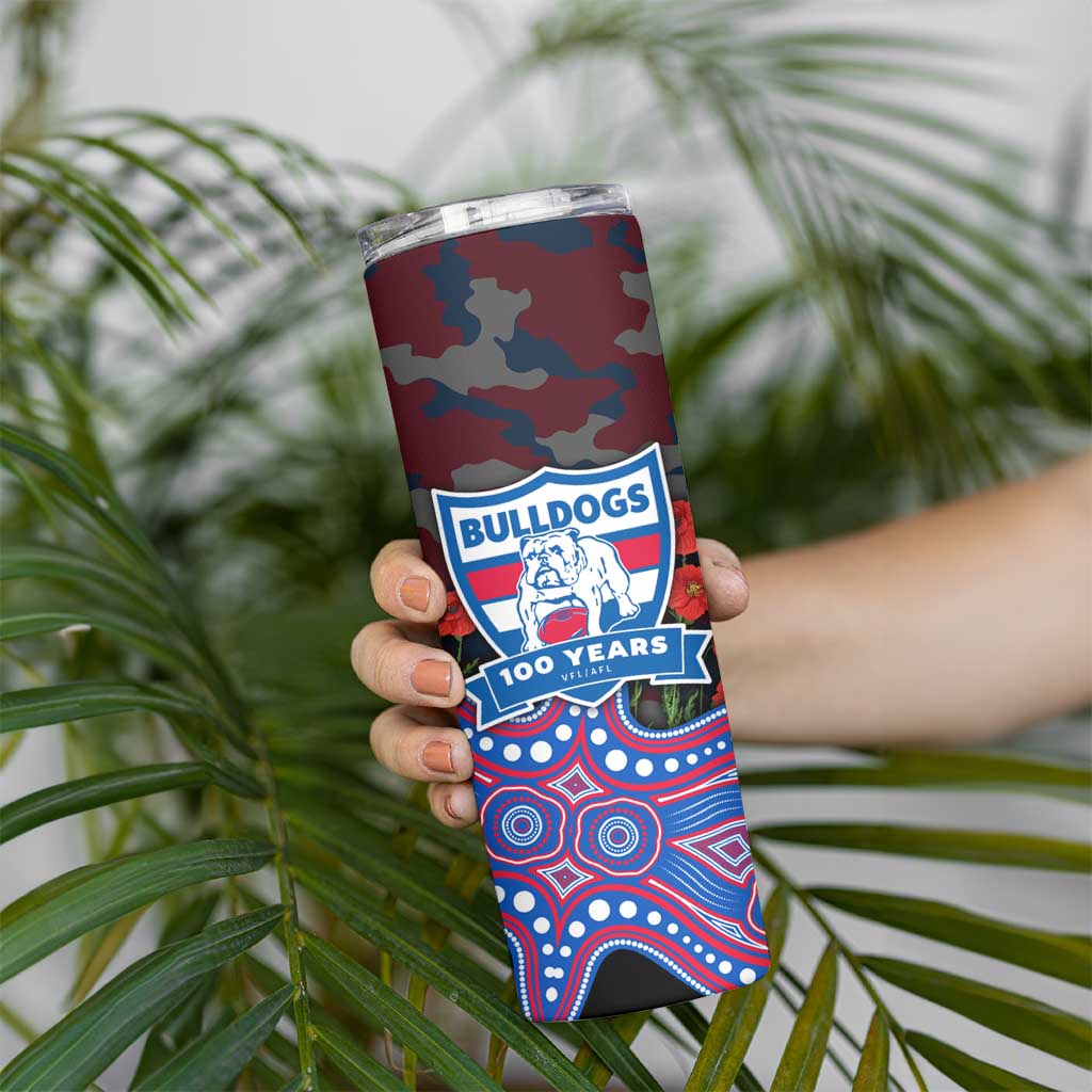 Western Bulldogs ANZAC Day Skinny Tumbler Indigenous Dot Art with Poppy Flower Tribute