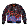 Western Bulldogs ANZAC Day Sleeve Zip Bomber Jacket Indigenous Dot Art with Poppy Flower Tribute