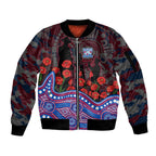 Western Bulldogs ANZAC Day Sleeve Zip Bomber Jacket Indigenous Dot Art with Poppy Flower Tribute