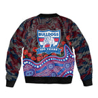Western Bulldogs ANZAC Day Sleeve Zip Bomber Jacket Indigenous Dot Art with Poppy Flower Tribute
