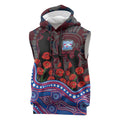 Western Bulldogs ANZAC Day Sleeveless Hoodie Indigenous Dot Art with Poppy Flower Tribute