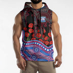 Western Bulldogs ANZAC Day Sleeveless Hoodie Indigenous Dot Art with Poppy Flower Tribute