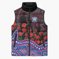 Western Bulldogs ANZAC Day Sleeveless Puffer Jacket Indigenous Dot Art with Poppy Flower Tribute