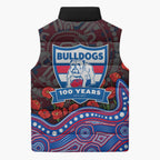 Western Bulldogs ANZAC Day Sleeveless Puffer Jacket Indigenous Dot Art with Poppy Flower Tribute