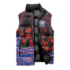Western Bulldogs ANZAC Day Sleeveless Puffer Jacket Indigenous Dot Art with Poppy Flower Tribute