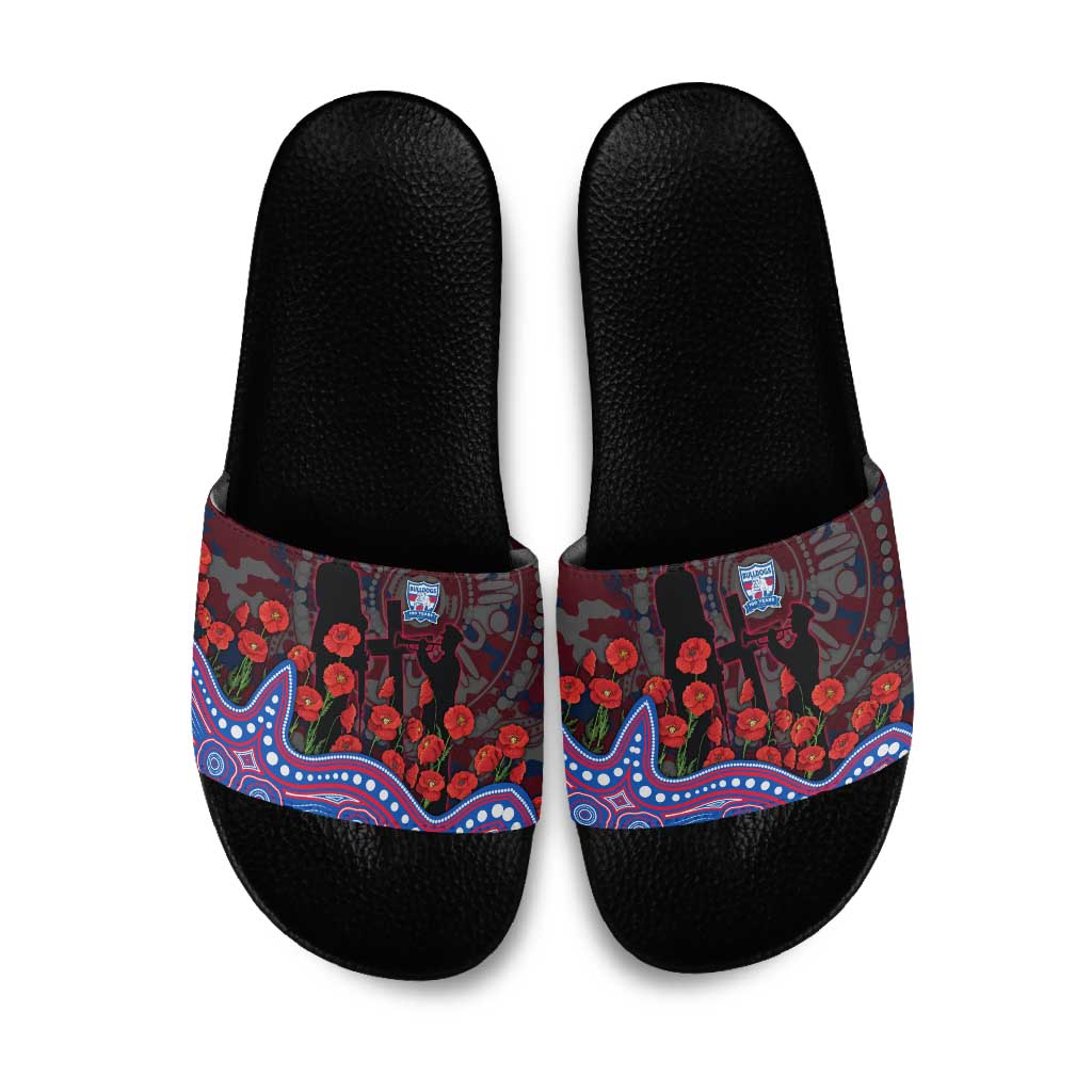 Western Bulldogs ANZAC Day Slide Sandals Indigenous Dot Art with Poppy Flower Tribute