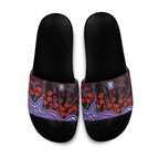 Western Bulldogs ANZAC Day Slide Sandals Indigenous Dot Art with Poppy Flower Tribute
