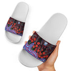 Western Bulldogs ANZAC Day Slide Sandals Indigenous Dot Art with Poppy Flower Tribute