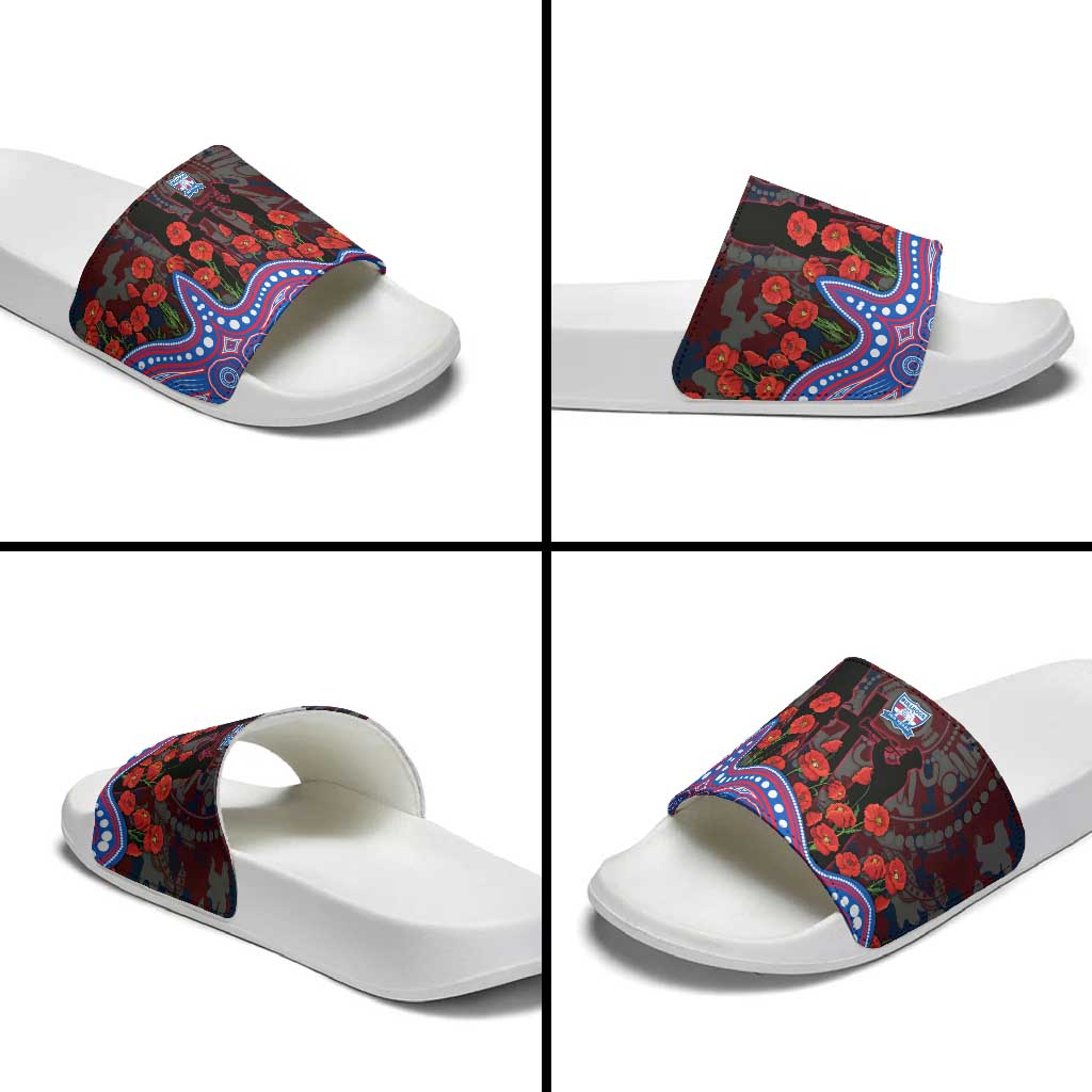 Western Bulldogs ANZAC Day Slide Sandals Indigenous Dot Art with Poppy Flower Tribute