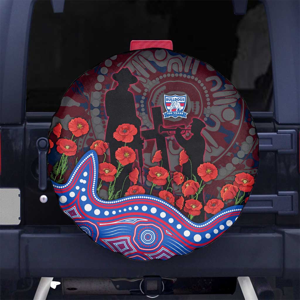 Western Bulldogs ANZAC Day Spare Tire Cover Indigenous Dot Art with Poppy Flower Tribute