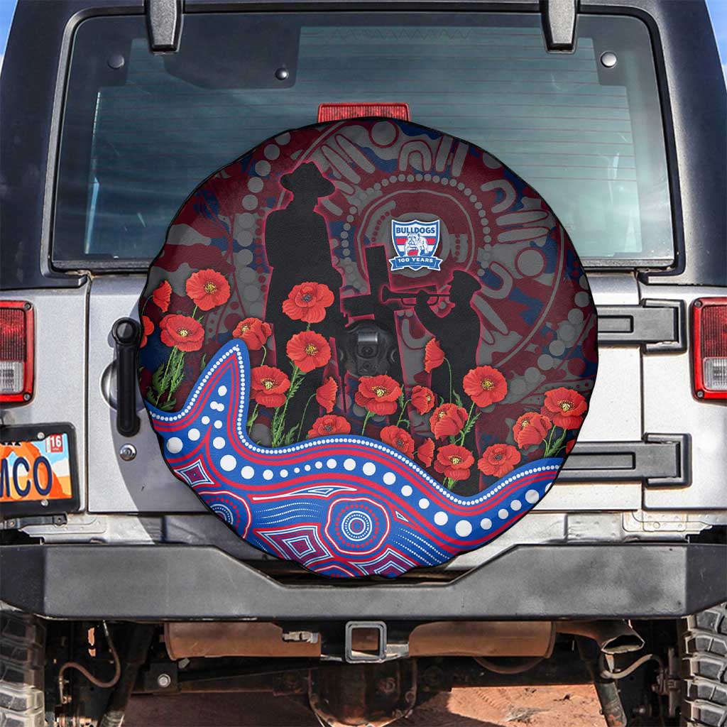 Western Bulldogs ANZAC Day Spare Tire Cover Indigenous Dot Art with Poppy Flower Tribute