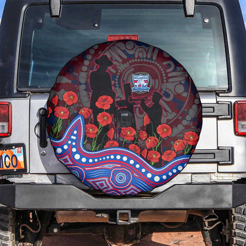 Western Bulldogs ANZAC Day Spare Tire Cover Indigenous Dot Art with Poppy Flower Tribute