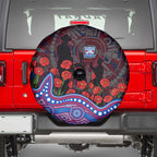 Western Bulldogs ANZAC Day Spare Tire Cover Indigenous Dot Art with Poppy Flower Tribute