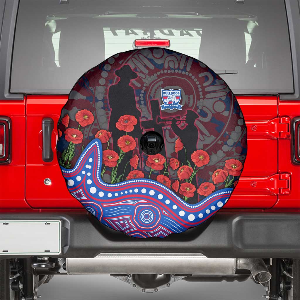 Western Bulldogs ANZAC Day Spare Tire Cover Indigenous Dot Art with Poppy Flower Tribute