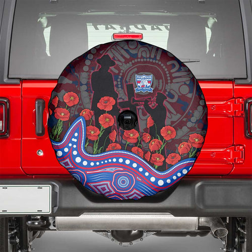 Western Bulldogs ANZAC Day Spare Tire Cover Indigenous Dot Art with Poppy Flower Tribute