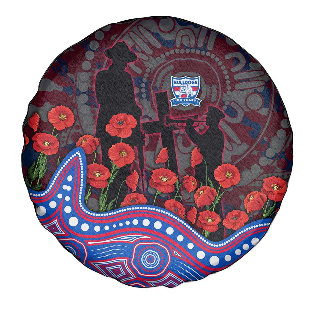 Western Bulldogs ANZAC Day Spare Tire Cover Indigenous Dot Art with Poppy Flower Tribute