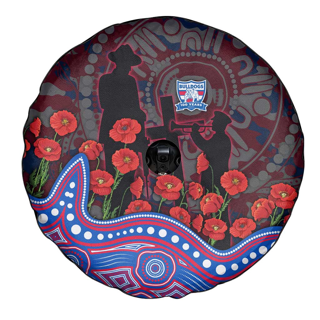 Western Bulldogs ANZAC Day Spare Tire Cover Indigenous Dot Art with Poppy Flower Tribute