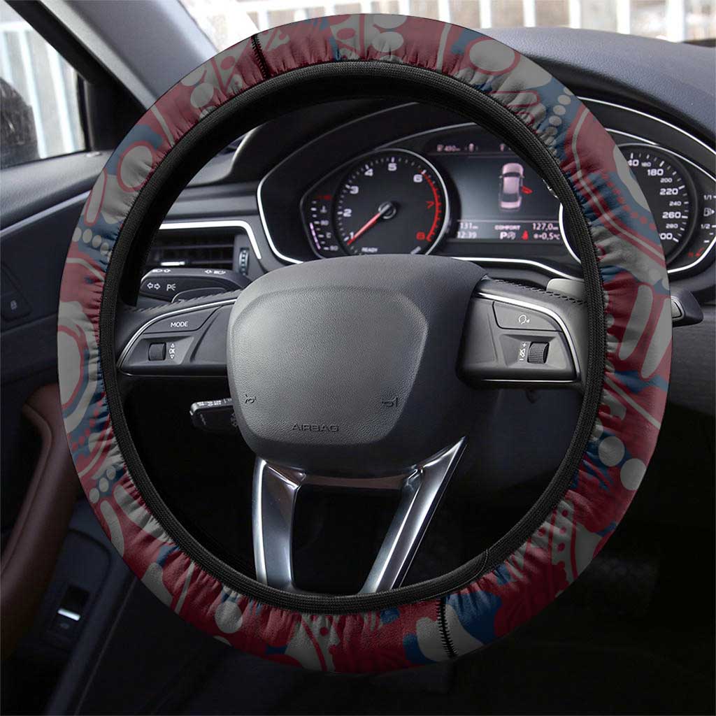 Western Bulldogs ANZAC Day Steering Wheel Cover Indigenous Dot Art with Poppy Flower Tribute