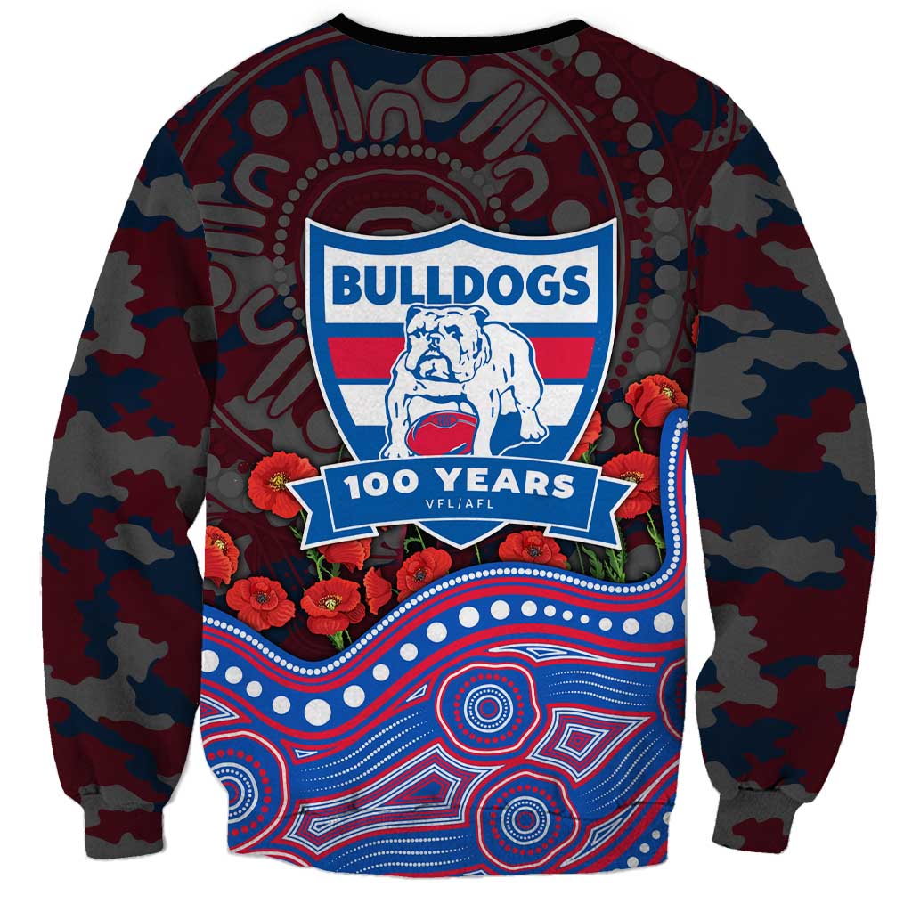Western Bulldogs ANZAC Day Sweatshirt Indigenous Dot Art with Poppy Flower Tribute