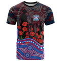 Western Bulldogs ANZAC Day T Shirt Indigenous Dot Art with Poppy Flower Tribute
