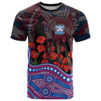 Western Bulldogs ANZAC Day T Shirt Indigenous Dot Art with Poppy Flower Tribute