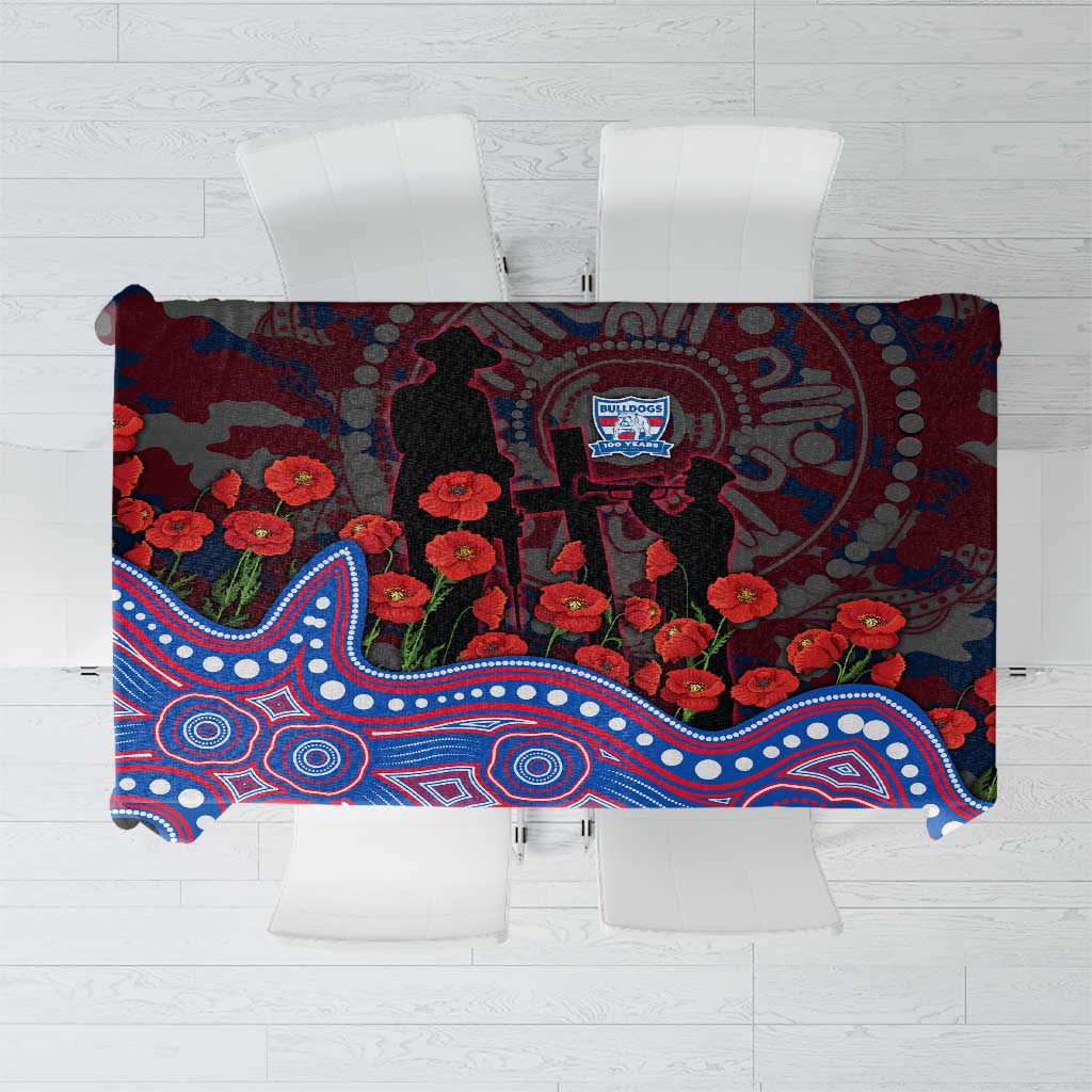 Western Bulldogs ANZAC Day Tablecloth Indigenous Dot Art with Poppy Flower Tribute
