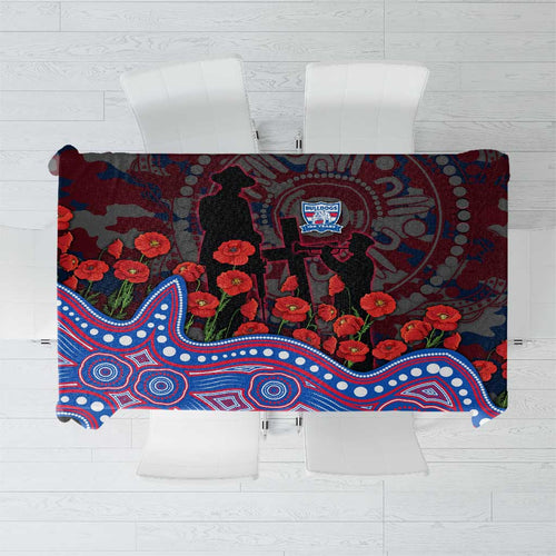 Western Bulldogs ANZAC Day Tablecloth Indigenous Dot Art with Poppy Flower Tribute