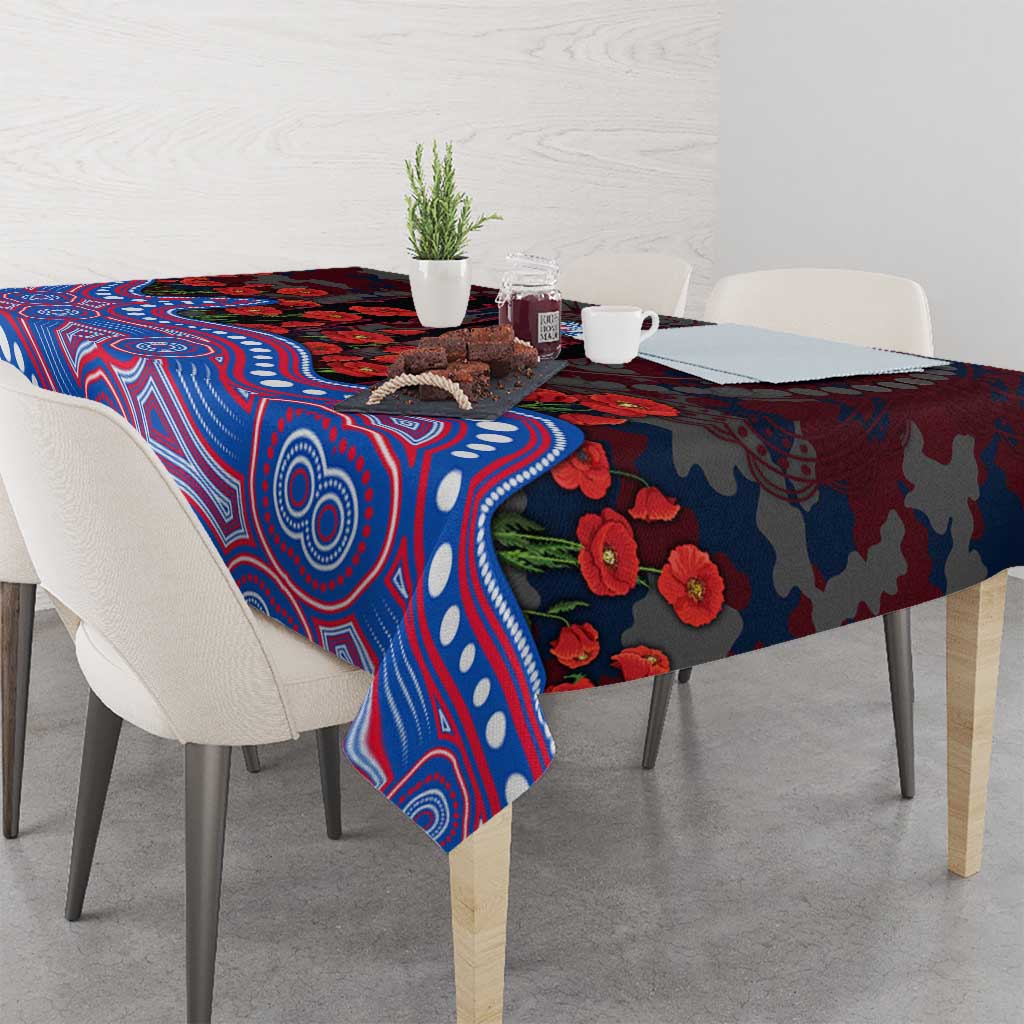 Western Bulldogs ANZAC Day Tablecloth Indigenous Dot Art with Poppy Flower Tribute