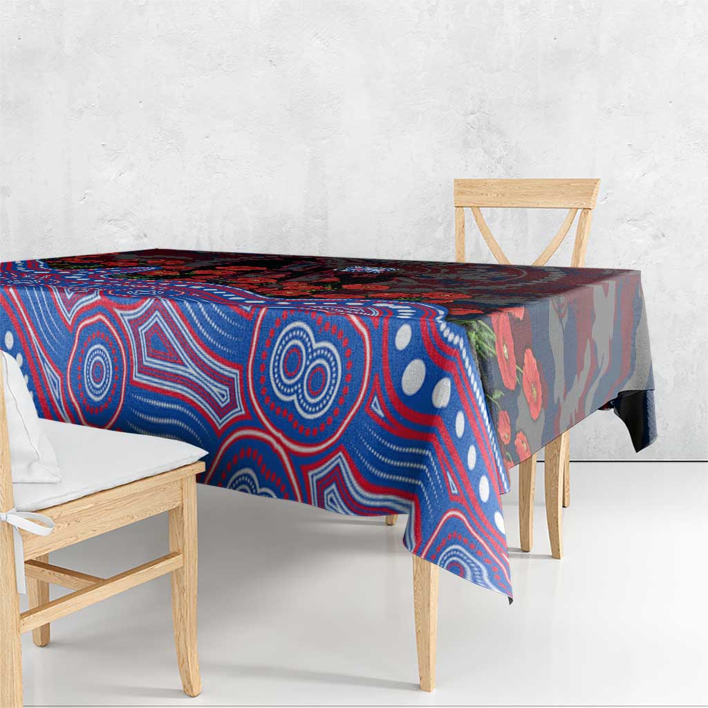 Western Bulldogs ANZAC Day Tablecloth Indigenous Dot Art with Poppy Flower Tribute