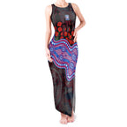 Western Bulldogs ANZAC Day Tank Maxi Dress Indigenous Dot Art with Poppy Flower Tribute