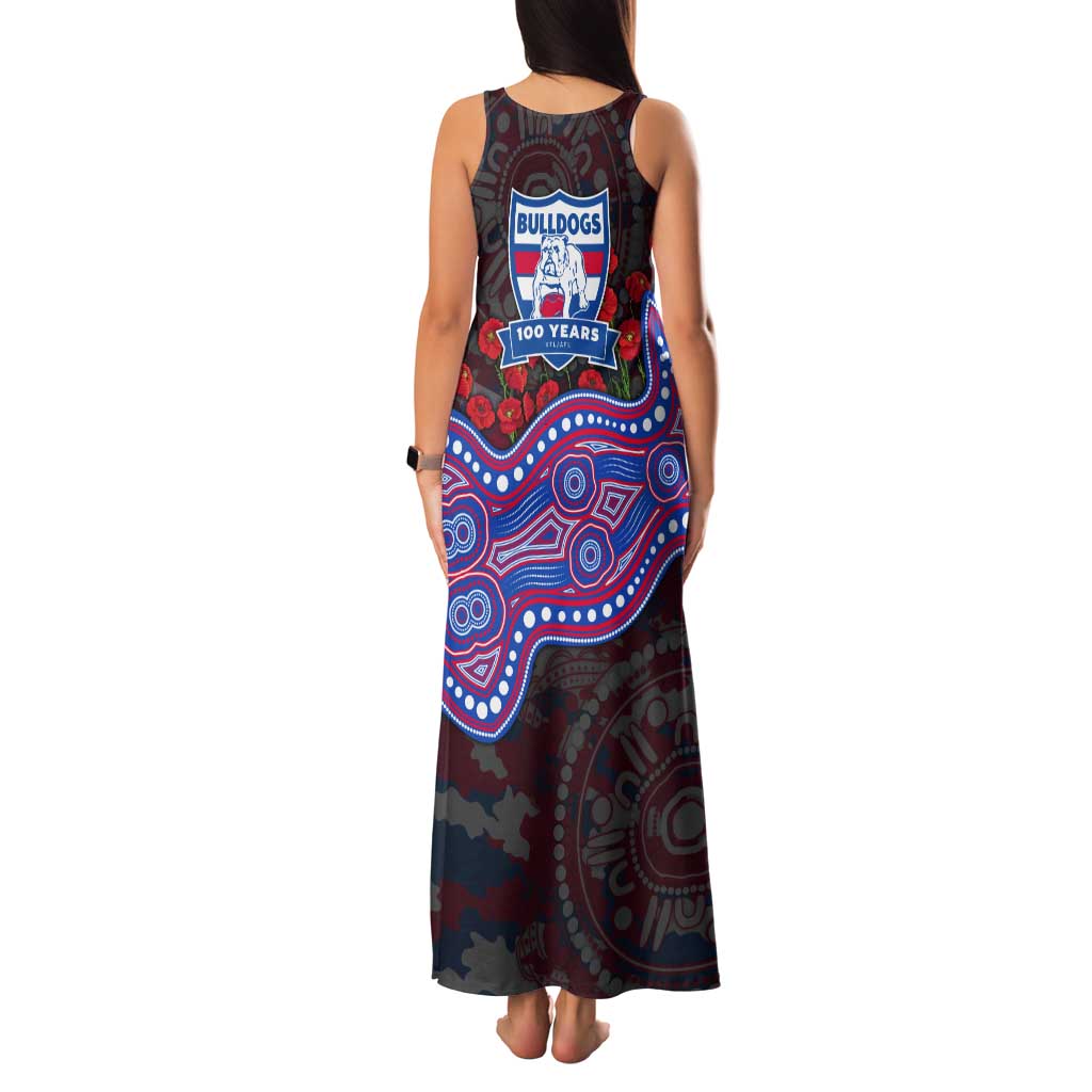 Western Bulldogs ANZAC Day Tank Maxi Dress Indigenous Dot Art with Poppy Flower Tribute