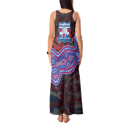 Western Bulldogs ANZAC Day Tank Maxi Dress Indigenous Dot Art with Poppy Flower Tribute