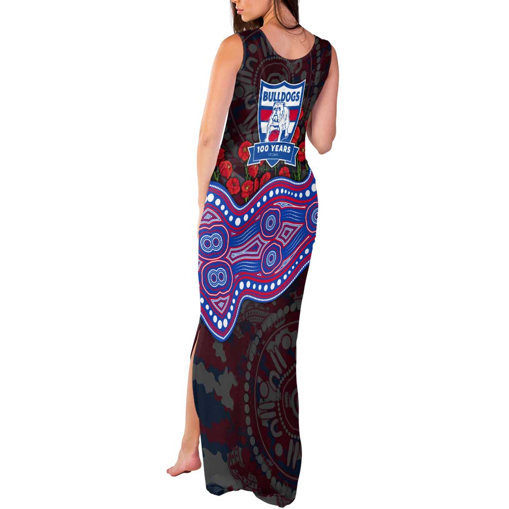 Western Bulldogs ANZAC Day Tank Maxi Dress Indigenous Dot Art with Poppy Flower Tribute
