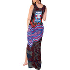 Western Bulldogs ANZAC Day Tank Maxi Dress Indigenous Dot Art with Poppy Flower Tribute