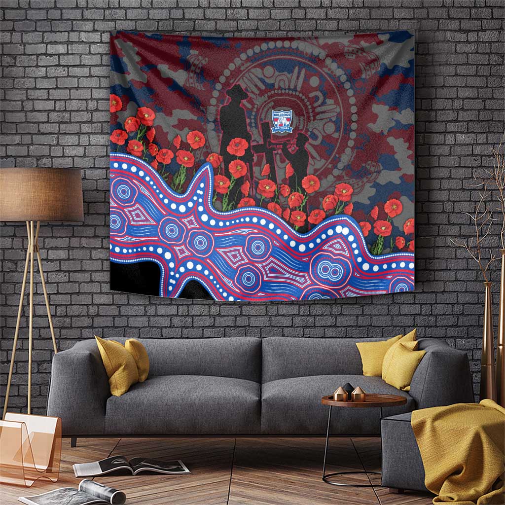 Western Bulldogs ANZAC Day Tapestry Indigenous Dot Art with Poppy Flower Tribute